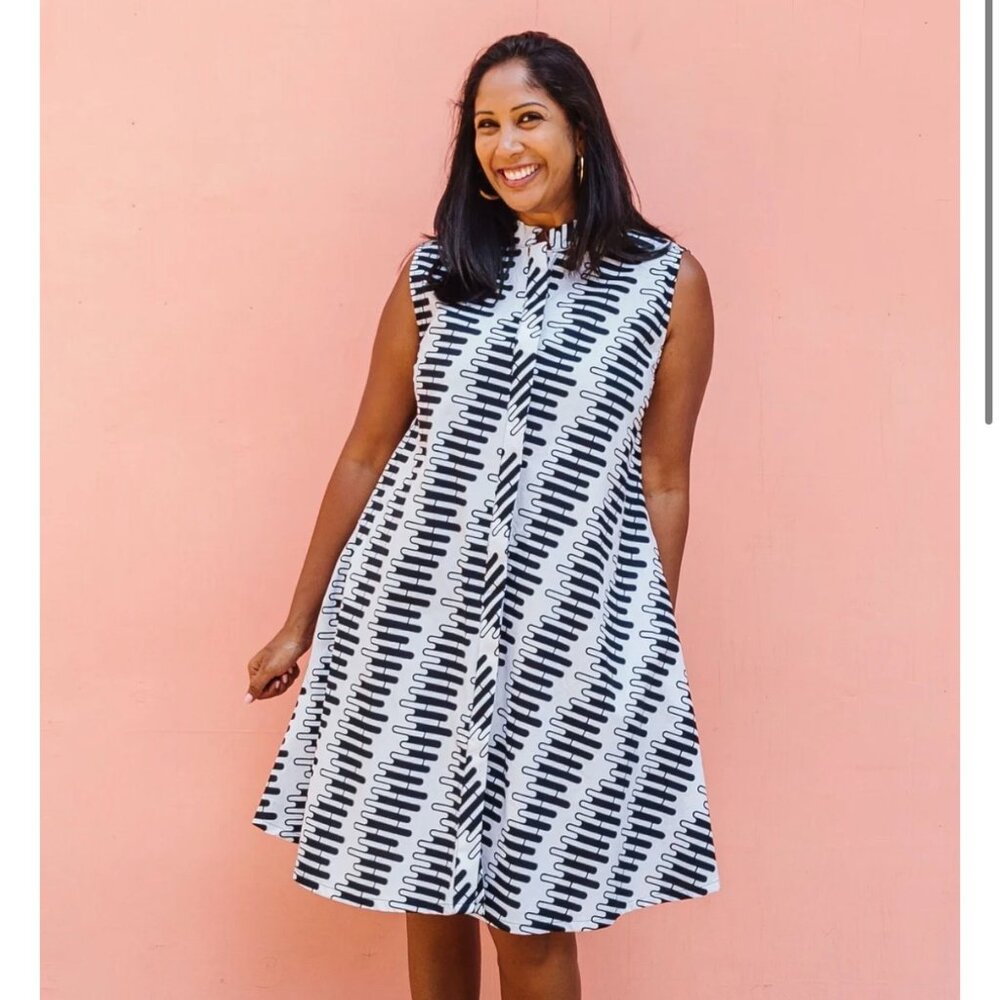 Zuri All That Jazz Classic Musical Structured Cotton Dress with Pockets size M